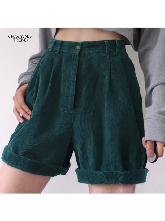 Vintage Shorts Boyfriend Style Summer Casual Solid Streetwear High Waist Female Ladies women short