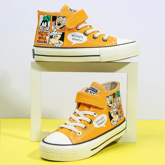 Hot Sale Fashion Cute Cartoon Kids Sneakers Yellow Children Canvas Sneakers High top Canvas basket enfant fille Boys Shoe