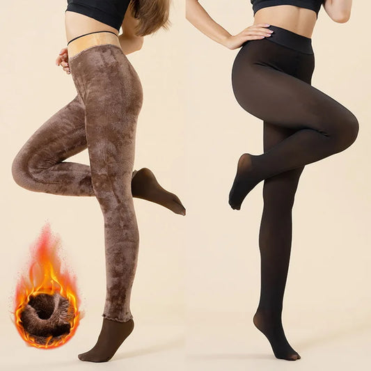 New Winter Warm Black Brown Leggings Sexy Thermal Pantyhose Woman Fleece Tights Ladies Fake Translucent Thermal Stockings Winter Women Legging