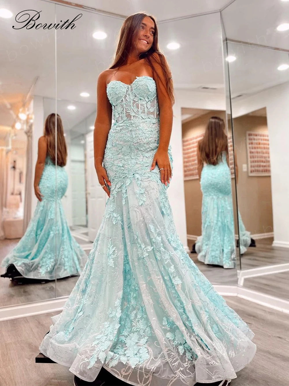 Bowith Strapless Dresses Applique Mermaid Homecoming Dresses Formal Evening Party Dresses for Elegant Celebrity Dress women prom