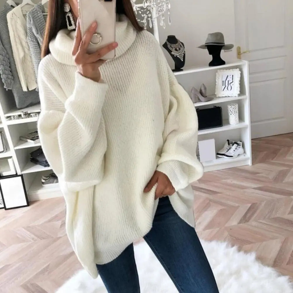 Long Sleeve Turtleneck Knitted Sweater Pull Femme Oversized Sweater Fall Solid Color Sweater Jumper women casual - women contemporary