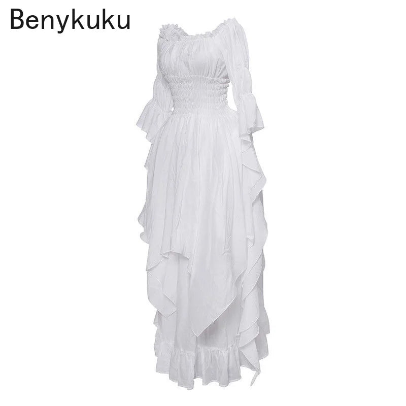 Vintage Victorian Medieval Renaissance Black Gothic Dress Woman Cosplay Halloween Costume Princess Gown Women Plus Size Clothing - Women Prom