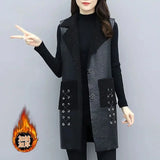 PU Leather Autumn Winter New Long high-Grade Thick Sleeveless Large Size Overwear Top Women Jackets