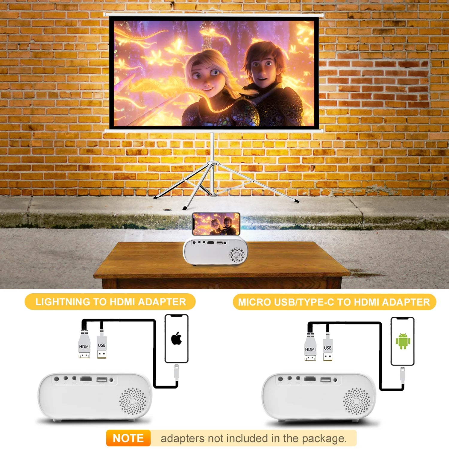 Mini Portable Projector Native 1280 x 720 P for Airplay Smart Phone Multimedia LED Video Camera - Wireless - Appliances