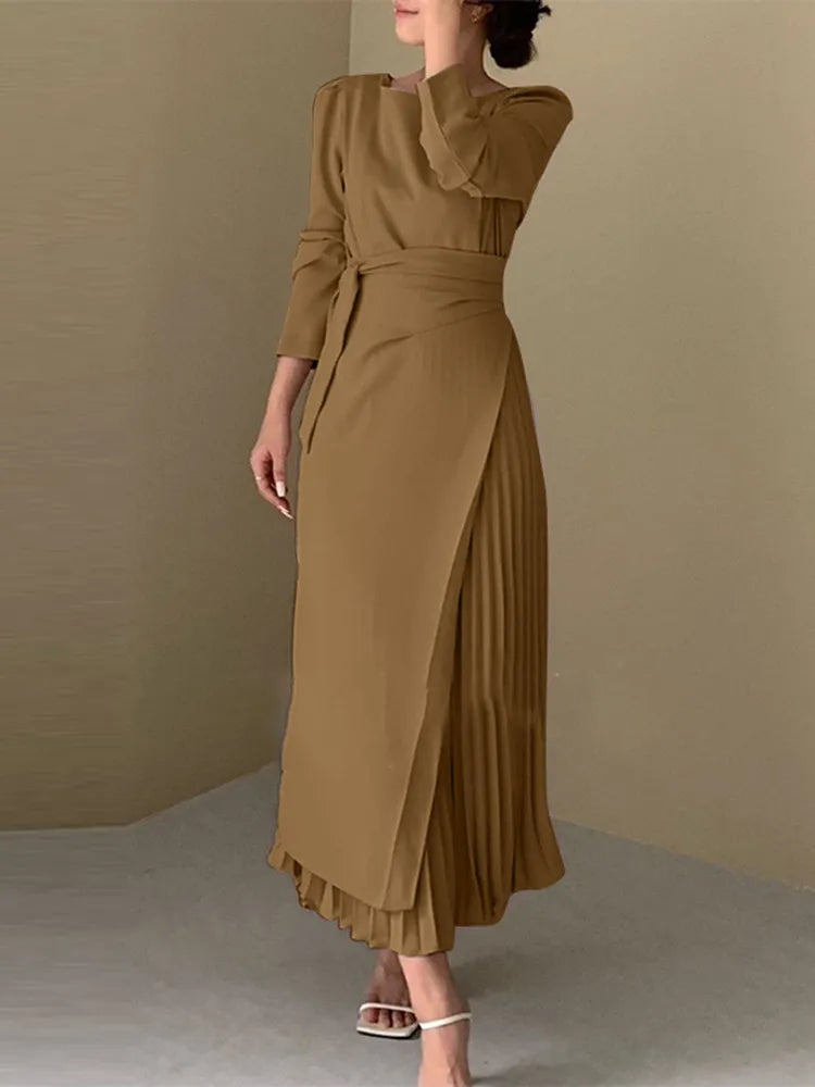 Fashion A-line Pleated Dresses ZANZEA Elegant Party Sundress Woman Autumn Full Sleeve Dress Party OL Work Vestidos Holiday Robe Women Work Dress