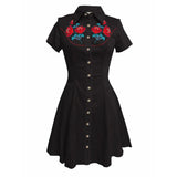Western Vintage Flower Printed Western Cowboy Dress Women Button-down Dress Short Sleeves 100% Cotton Dress Summer Streetwear