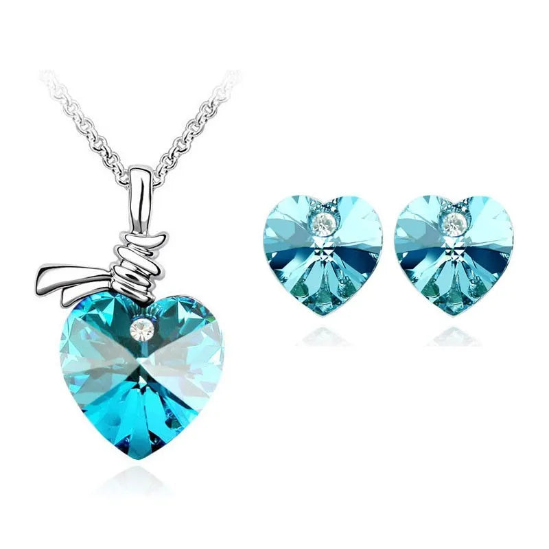 Crystal Heart Pendant fashion Jewelry set Necklace Earring - Women Jewellery - Girl Jewellery - Women Accessory - Girl Accessory