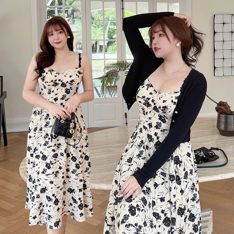 Plus Size Dress Black Floral Dress New Elegant Party Casual Holiday Midi Dress Big Size Long Skirt Cheap Women Tees - Women Prom - Women Plus Size Clothing