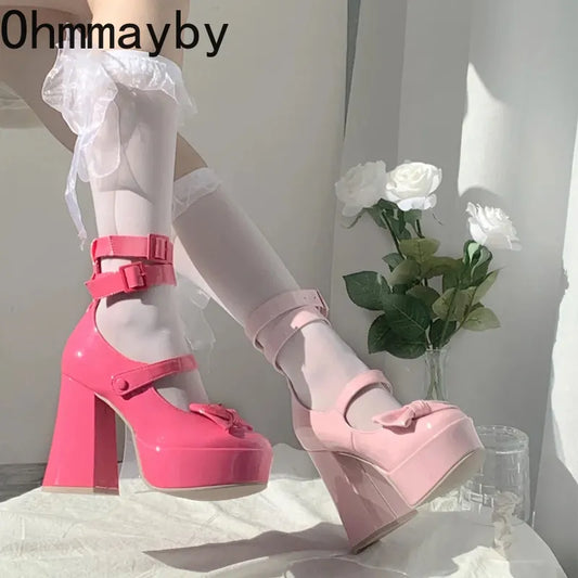 Platform Mary Janes Women Fashion Shallow Japanese Style Women's Girls High Heel Lolita for Woman Girls Shoes