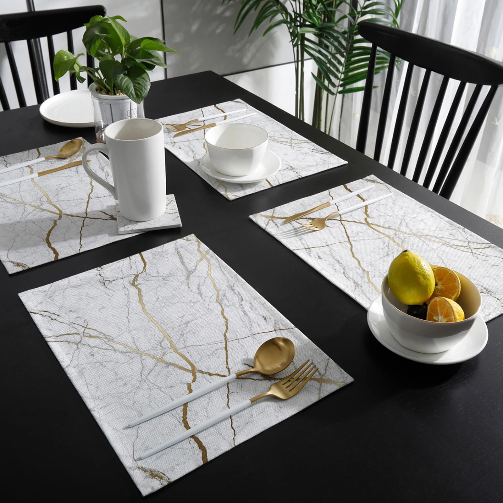 4/6pcs Placemats Marble Pattern Table Mats for Table Accessories Modern Home Decor Linen Tableware Pads Coaster Dining