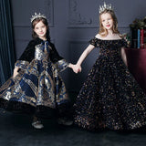 Girl's Western Style Evening Dress Flower Girl Sequined Catwalk Host Piano Performance Princess Dress