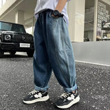 For 10 12 Years Kids Wear Baggy Summer Wear Teenager Elastic Band Boys Jeans