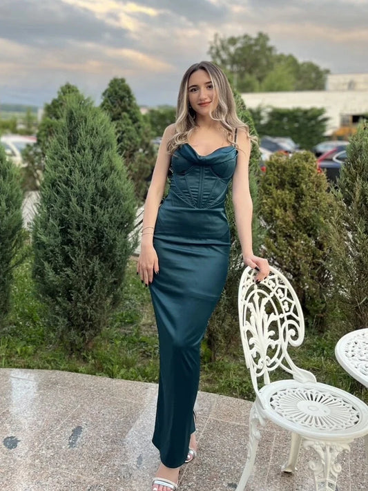 Wedding Guest Dress Woman Bodycon Satin Maxi Dress Long Spaghetti Strap Sexy Evening Party Dresses with Glove Purple women prom - women contemporary