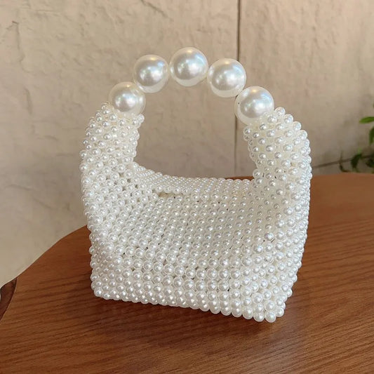 Beaded Woven Tote Pearl Evening Party Holiday women purse