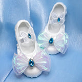 Soft Ballet with Cute White Bowknot Dance Practice Satin Ideal for Performance Shoe with Bowtie Girls Shoes