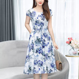 New Fashion Loose Summer Dress For Woman Plus Size Clothes Print Elegant O-neck Short Sleeve Natural Woman Casual