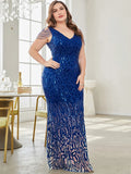 XUIBOL Plus Size Elegant Sequins Evening Dress Women Formal Maxi Prom Blue Party Dress Luxury Beading Cocktail Women Plus Size Clothing