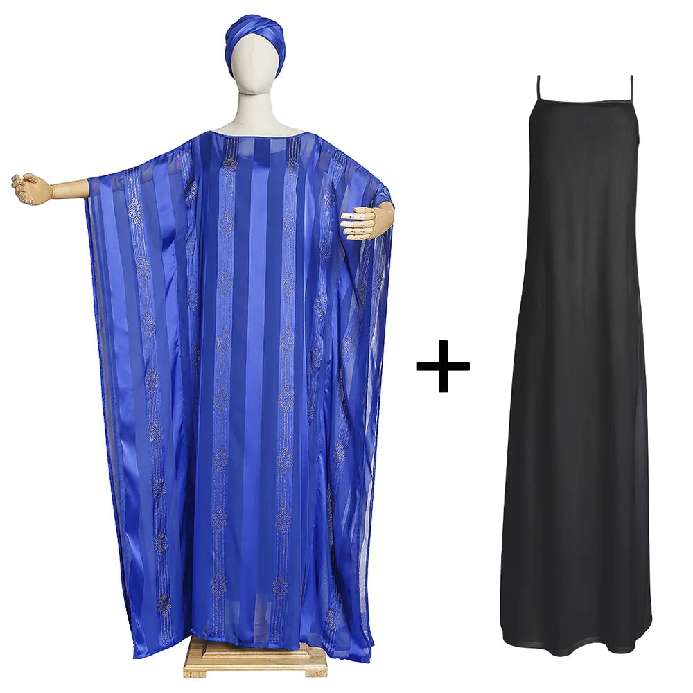 African Women's Heavy Press Drill Muslim Dress with Halter Headscarf Women Plus Size Clothing