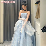 Blue Dress Engagement Jacquard Dress France Vintage Sweet Korean Princess Fairy Dress Evening Party Dress Women Prom