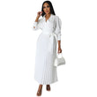 Summer Pleated Maxi Dress Women Casual Solid Turn Down Collar Half Sleeve Ruched Party Club Work Business Wedding Dress Women