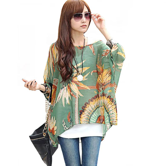 Women's Chiffon New Fashion Summer Shirt Boho Style Batwing Casual Blouses Blusas 4XL 5XL 6XL Plus Size Women Tops - Women Casual - Women Dress For Work