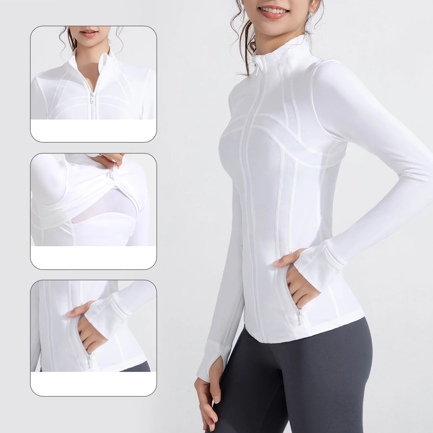 Stand-Up Collar Yoga Clothing Jacket With Pocket Woman Long-Sleeved Top Zipper Outdoor Fitness Running Sports Coat Women Tops - Women Casual - Women Prom