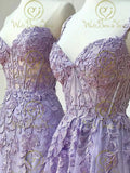 Lilac Evening Dresses Long Lace Appliques Crystal Mermaid Sweetheart Sweep Train Corset Back Sleeveless Gowns Women Prom