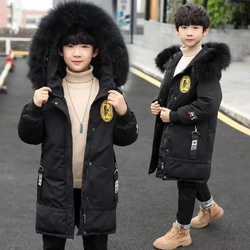 Winter Boys Thicken Long Jackets For kids 4-16Y Keep Warm Casual Hoodies Kids Coats Long Sleeve Children Windbreaker Outerwear Boy Jacket - Girl Jacket