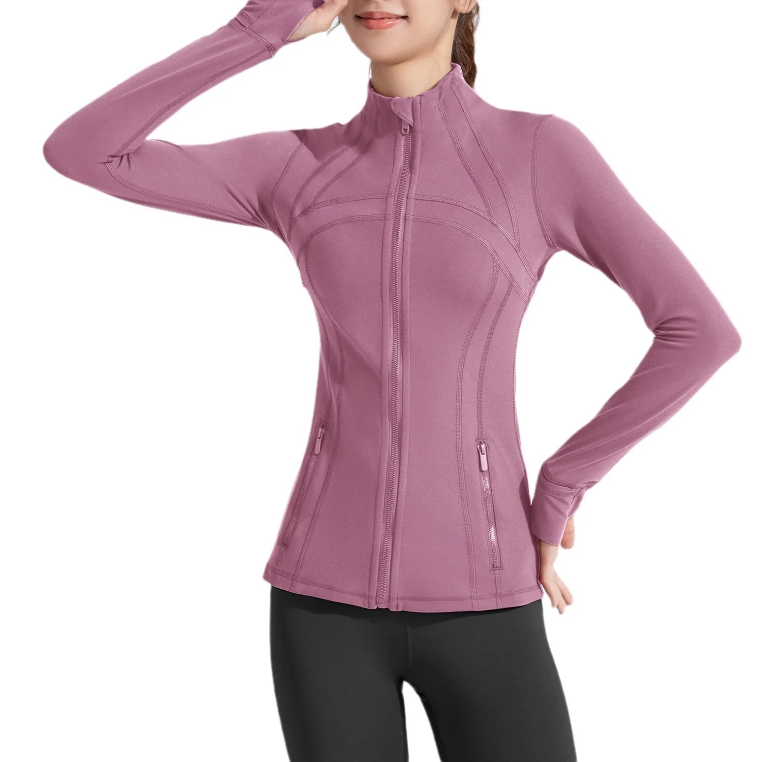 Stand-Up Collar Yoga Clothing Jacket With Pocket Woman Long-Sleeved Top Zipper Outdoor Fitness Running Sports Coat Women Tops - Women Casual - Women Prom