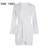 Woman Chic Elegant Long Sleeves Deep V Neck Mini A-Line Ruffles Formal Party & Working White Dresses Women Dress For Work