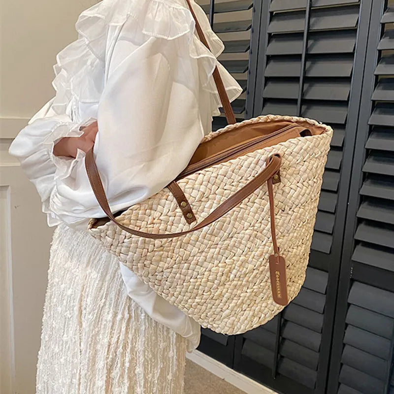 Summer Straw Beach Fashion Rattan Large Capacity Woven women handbags