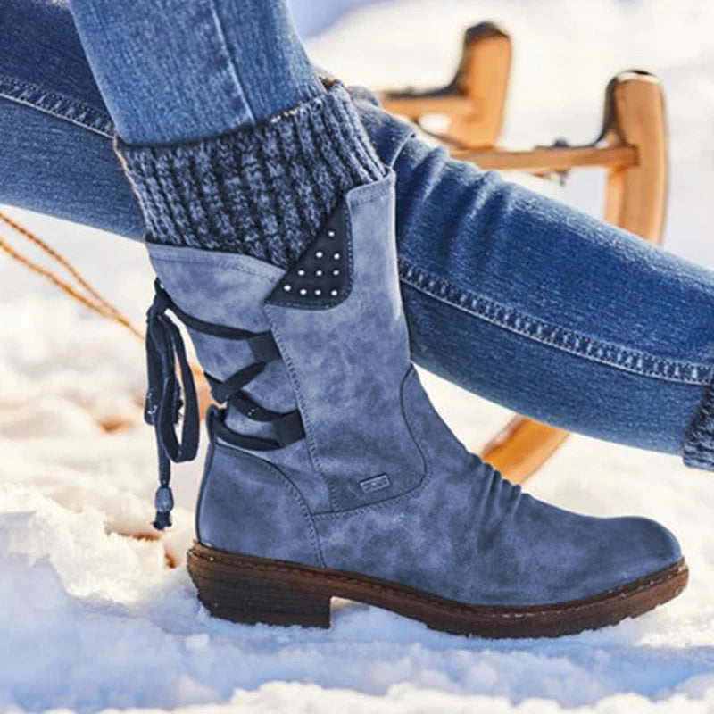 New Winter Mid-Calf Flock Winter Fashion Zip Snow Thigh High Suede Warm Botas Girls Shoes