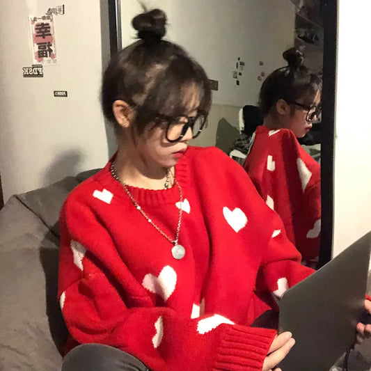 Nomikuma Autumn Winter Women Sweater Korean Love Heart Knitted Pullover Long Sleeve O-neck Pull Femme b037 women casual - women tops - women prom - girl tops - girl short