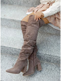 Winter Designer Luxury High Heels Plus Size  Faux Suede Elegant Pointed  Kover The Knee Boots Girls Shoes