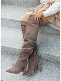 Winter Designer Luxury High Heels Plus Size  Faux Suede Elegant Pointed  Kover The Knee Boots Women Shoes