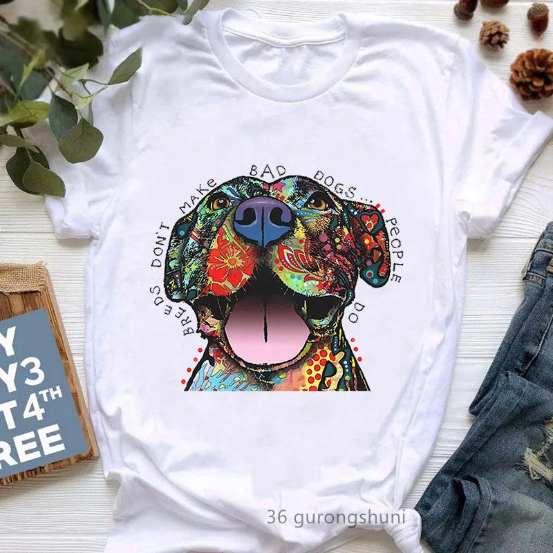 Breeds don't Make And Dogs People Do Pitbulls Graphic Print Tshirt Girls Colorful Casual T Shirt Femme Summer women casual - women tops - women shorts