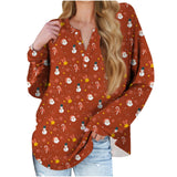 Woman Retro Colorful Print Buttons Blouse Shirt Autumn Long Sleeve Turn-down Collar Ladies Streetwear Plus Size Blusa Women Casual - Women Tops