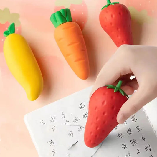 1Pcs Lovely Fruit Pencil Eraser Cartoon Strawberry Mango Carrot Rubber Erasers Student Stationery School Gifts Office Supplies