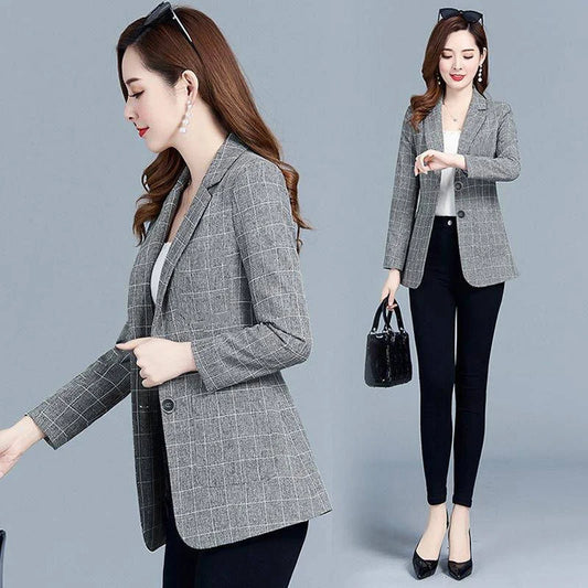 Spring Autumn Blazers Coats Women Suit Short Jacket Casual Tops Female Outerwear Slim Lattice Blazers Windbreaker Women Suiting & Blazers