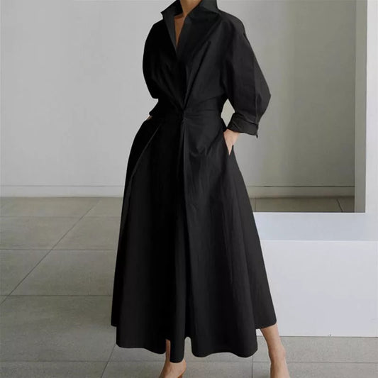 5XL Autumn Women's Clothing New Fashion Street Casual Coat Button Lapel Belt Swing Dress Solid Coat Women Casual - Women Plus Size Clothing