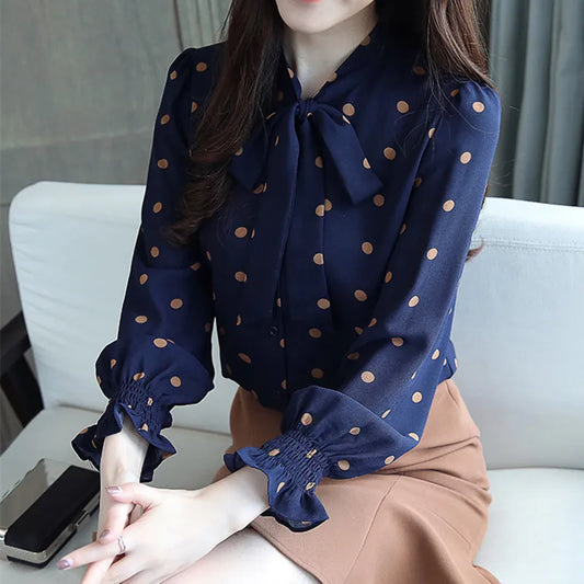 Blouses Long Sleeve Women Shirts Women Print Polka Dot Chiffon Blouse Shirt Fashion Women Blouses A630 women short - women tops - women prom