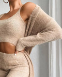Fall Winter Fashion Women Sweater Pajamas Set Cozy Lounge Wear Fuzzy Fleece Sleepwear With Robe 3 Pieces Wear Sets women lounge
