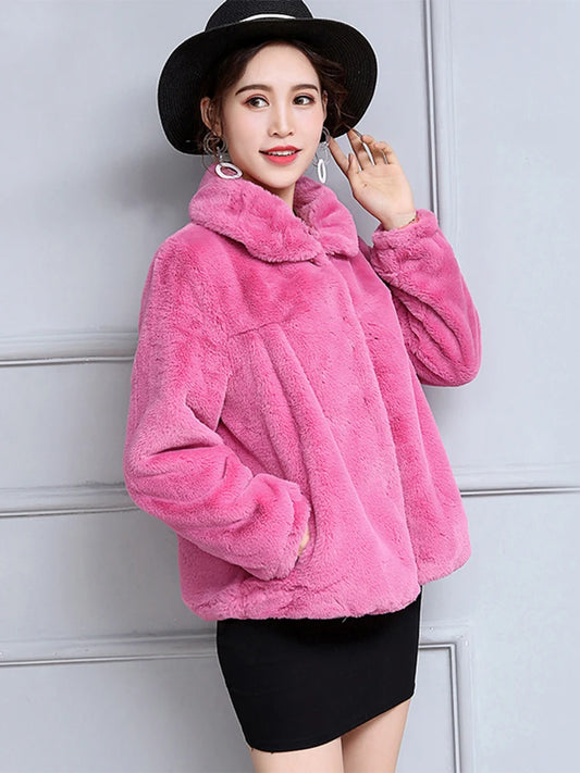 Nerazzurri Autumn Short Light Soft Faux Fur Jacket Women Long Sleeve High Waist Casual Loose Korean Fashion Pleated Fluffy Women Coat