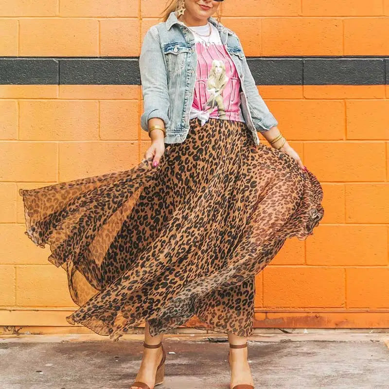 GypsyLady Leopard Maxi Skirt Elastic Skirt Woman Asymmetric Summer Skirt Boho Skirt Fashion Runway Party Skirt Faldas Women Casual