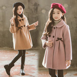 New Warm Outerwear Fashion Winter Woolen Kids Windproof Clothing Woolen Solid Colour Teens Long Coats girl jacket