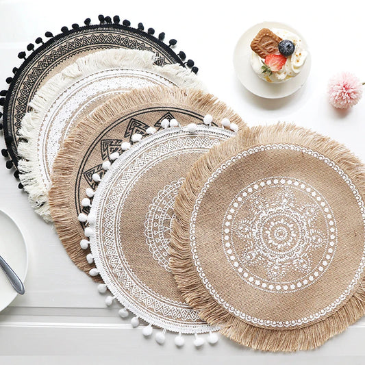 Bohemian Woven Cotton Placemat Woven Linen Placemat Table Mat Flower Insulation Insulation Pad Embroidery Decora Dining