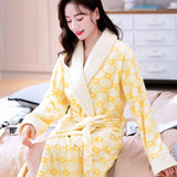 Winter Warm Woman Robes Coral Fleece Sleepwear Female Kimono Print Floral Nightdress Dressing Gown Wear Hotel Bathrobe Women Lounge