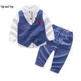 top and top Fashion New Boys Gentleman Clothing Sets Long Sleeve White Shirts+Vest+Pants Kids Boy Formal Suit for Wedding Party Boys Shirt - Boys Clothing - Boys Short