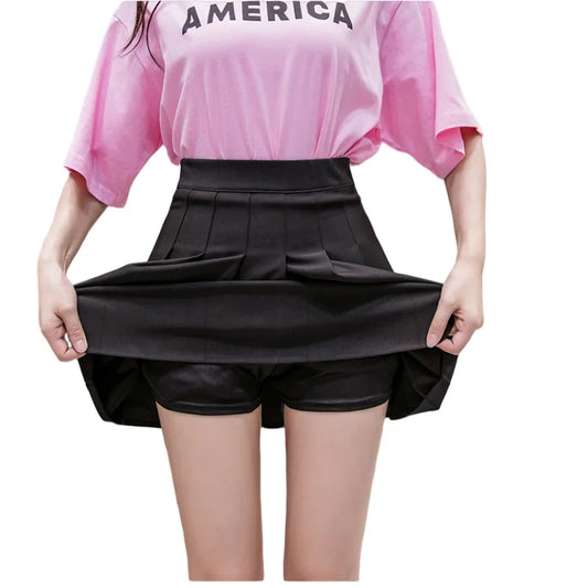 Women Pleated Tennis High Waist Mini With Shorts Girl Basic Casual School A-line Skater Skirts Korean White Black Girl Skirt