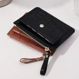 Short Simple PU Leather Multi-Slot Zipper Keychain Small Holder Crocodile Pattern Coin women purse